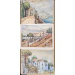 3, Kathleen E. LAURIE 1950s watercolour "Italian landscape scenes", all unframed, Each measures