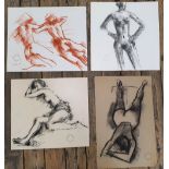 4 good quality, Peter COLLINS (1923-2001) coloured chalks female nudes/figure studies, Approx