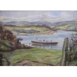 Kathleen E. LAURIE 1950s watercolour "View above St Mawes, looking towards Truro", signed,