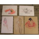 5, Peter Collins (1923-2001) coloured pencil/watercolour, female studies, Approx average size is