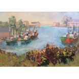 Charles Benard, mid 20thC oil on board, "French harbour scene", unsigned, framed, 24 x 34 cm