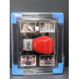 Larry Holmes - Signed Framed Boxing Glove. 4 unsigned photographs with COA. Black 3D Dome Frame.