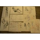 9 Peter Collins (1923-2001) mixed mediums, female figures studies, Approx average size is 35 x 42 cm