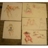 5 Peter Collins (1923-2001) watercolour female figure sketches, Approx average size is 29 x 47 cm