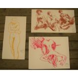 3 Peter Collins (1923-2001) coloured chalks, female nudes, Approx average size is 50 x 28 cm