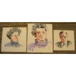 3 Peter Collins (1923-2001) watercolour portraits, approx average size 38 x 35 cm