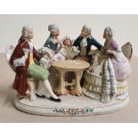 Pleasing continental pottery, "The card players", stamped to base, 25 cm in length