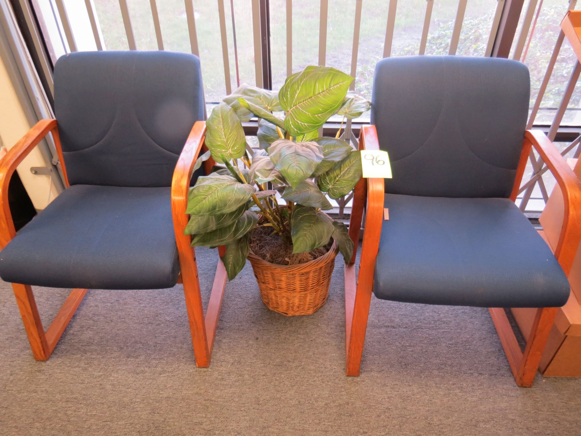 Lot 3-Stationary Side Arm Chairs with Artificial Plants