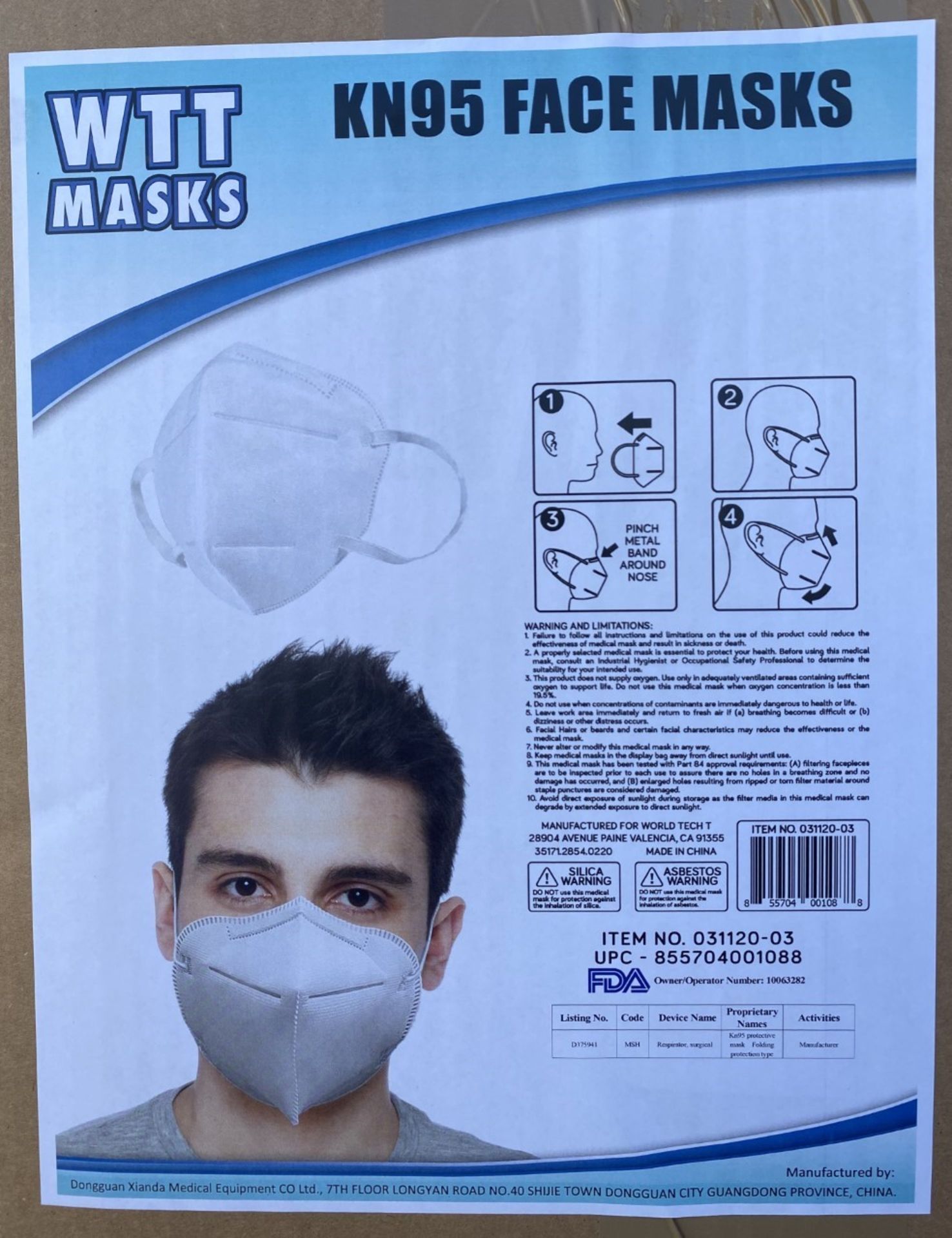 Boxes of KN95 Face Masks (Sold by the Box, Bid Multiplied by 83) Face Masks Marked KN95 But NOT