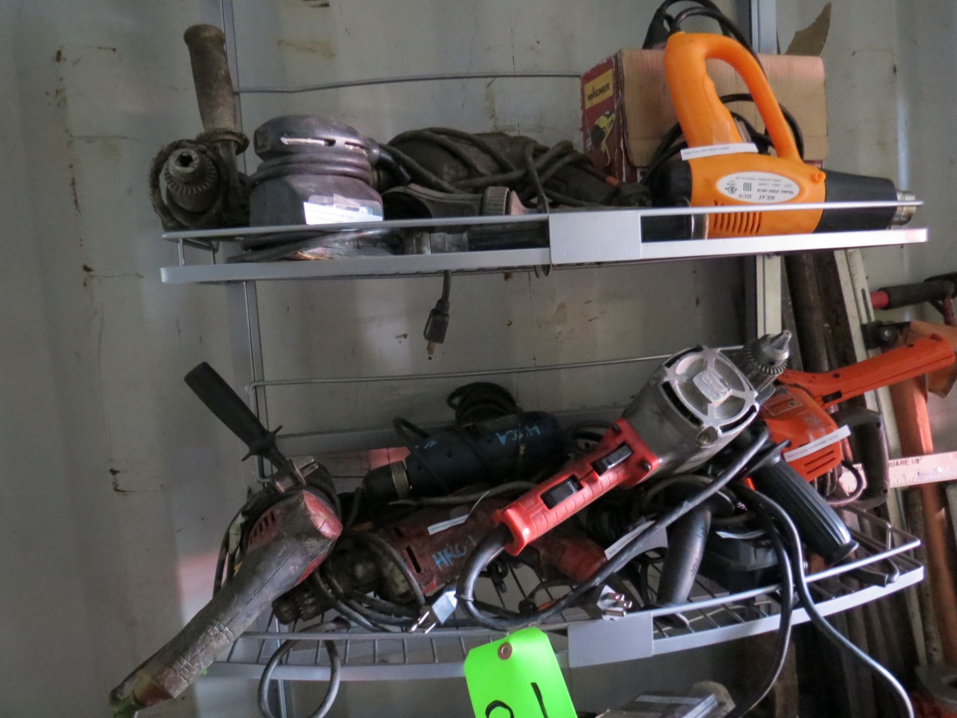 LOT ASSORTED POWER HAND TOOLS, HEDGE TRIMMER, ENGRAVER, 6-ASSORTED DRILLS, 2- HEAT GUNS, PALM SANDER