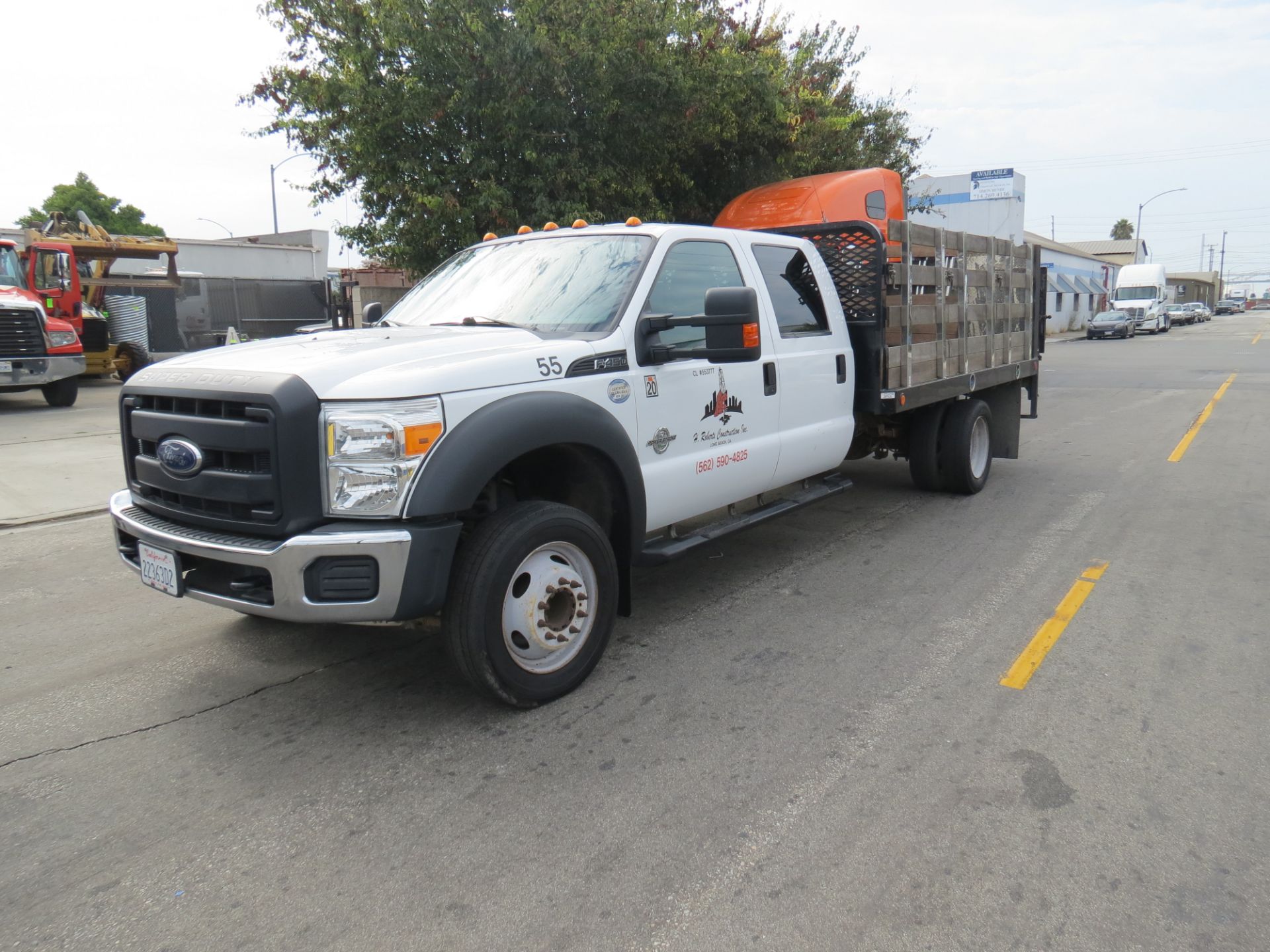 2015 Ford F-450 SUPER DUTY STAKE BED TRUCK, WITH LIFT GATE, SUPER CREW CAB , 6.7 POWER STROKE DIESEL