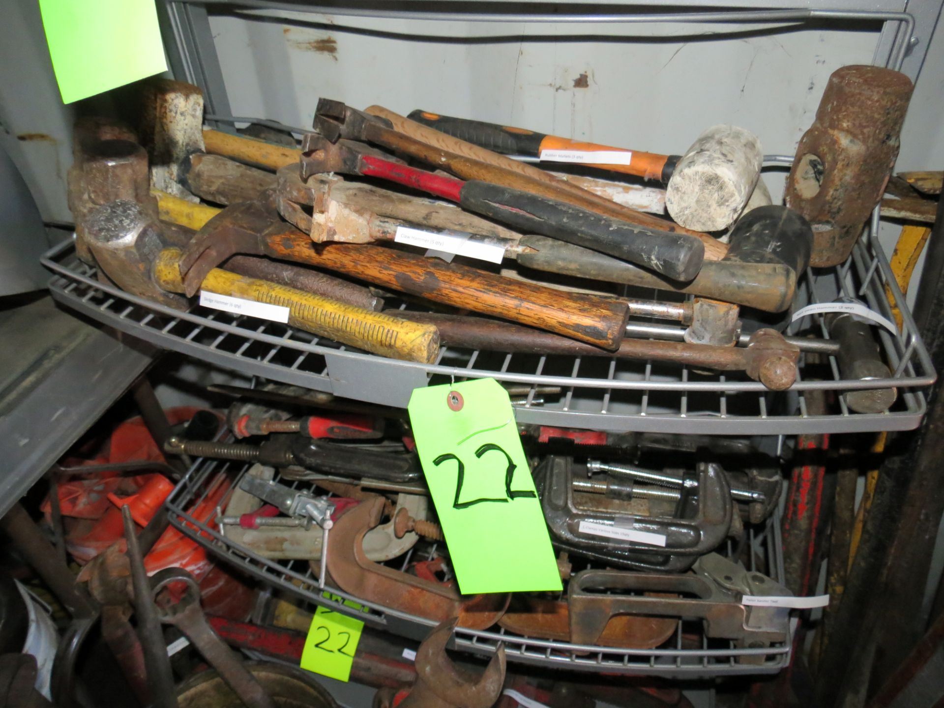 LOT ASSORTED TOOLS, HEAVY DUTY MACHINE WRENCHES, C-CLAMPS, HAMMERS, MALLETS, SCRAPERS & SAW BLADES - Image 2 of 5