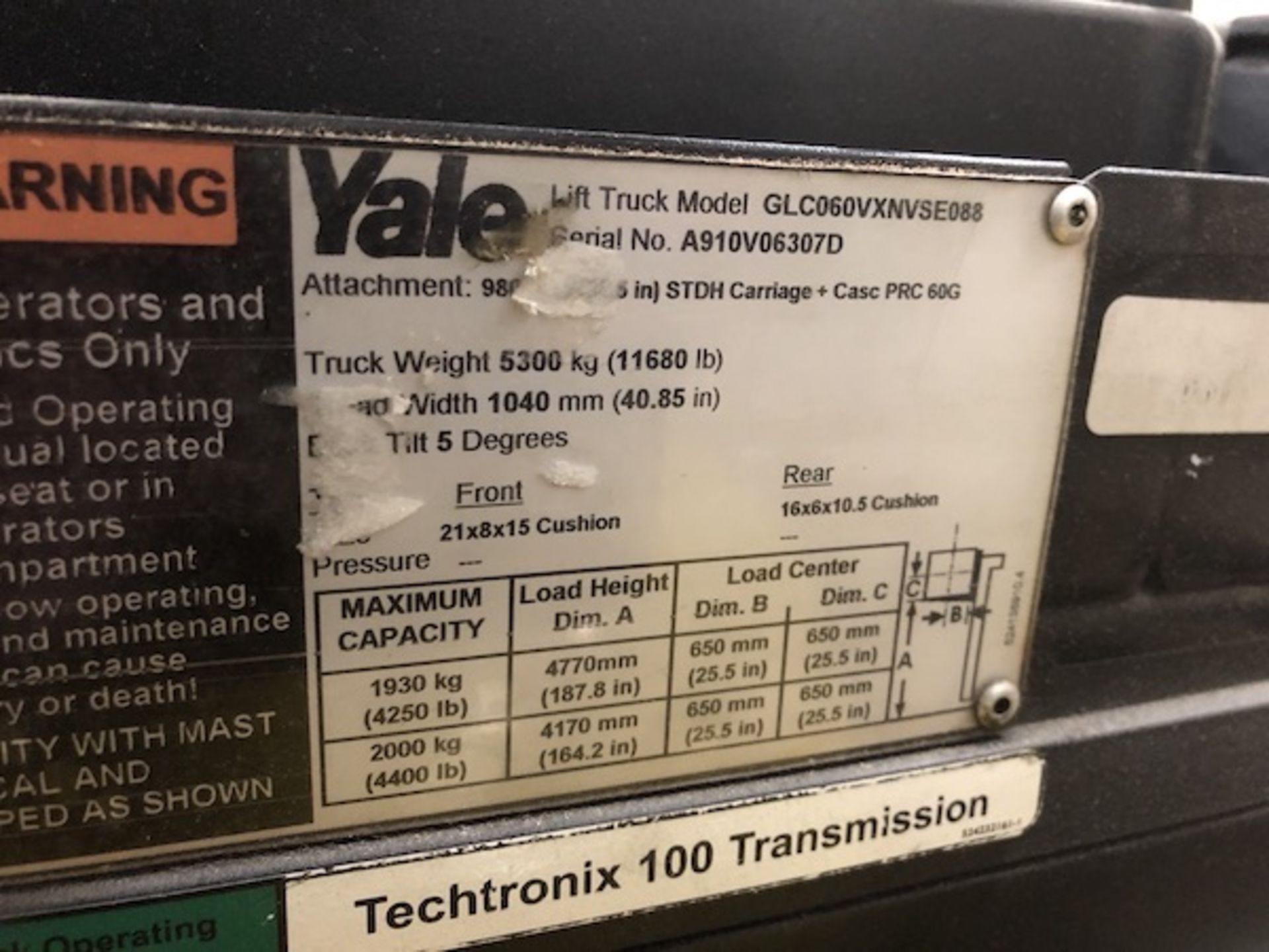 Yale Forklift, LP Fueled, 4,400-Lb Capacity, With Cascade Roll Clamp, - Image 3 of 7