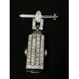Unusual platinum & diamond art deco brooch watch - lusina W co