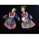 2 Antique Chinese costume dolls - wood & fabric -5" & 6" high