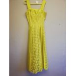 1950's bright yellow silk and lace ball gown