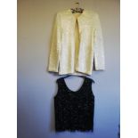 Vintage ladies sequin cream wool jacket t/w black sequin & beaded sleeveless top