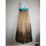 Vintage spaghetti ball gown in 2 tone blue & copper with hooped cotton petticoat & net petticoat