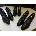 2 pairs ladies black leather shoes, one pair ladies black silk shoes