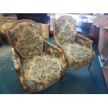 Pair of Brights of nettlebed gilt wood french armchairs with blue silk brocade upholstery