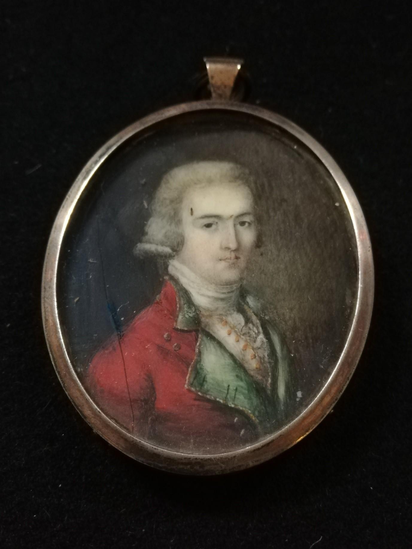 18th century portrait miniature of a military officer on ivory in a later english silver frame