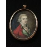 18th century portrait miniature of a military officer on ivory in a later english silver frame