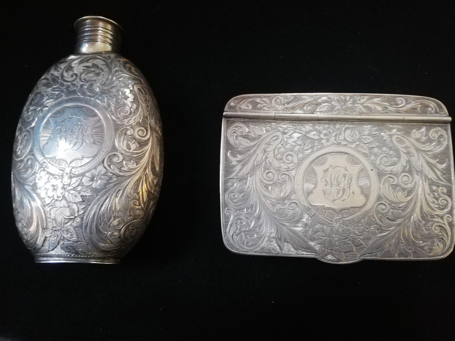 1877 Rare cased pair of Exeter silver hip flask & sandwich box by Josiah Williams & Co - Image 2 of 7