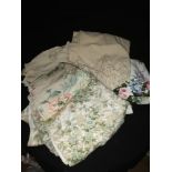 Pair of beige background with green floral pattern curtains, single floral curtain