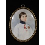 Portrait miniature on ivory of a young gentleman - royalty? in a gilt brass oval frame