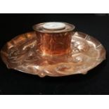 Newlyn (unmarked) copper ink stand with ceramic liner -8" diameter