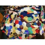 Pair of large tie silk vintage patchwork quilts (no backing) -approx 100" x 94" each