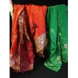 Green sari silk fabric embroidered with gold t/w Red sari fabric with gold embroidery