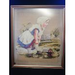 Framed tapestry of a child -19¼" x 22½"