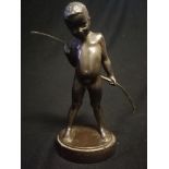 Bronze of black boy carrying a bow on marble base -8" high