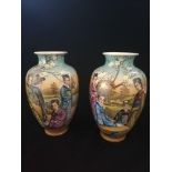 Pair Japanese vases with scenes in transfer print