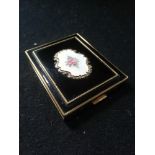 enamel and black fronted gilt metal compact 3" x 2½"