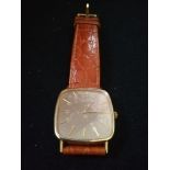 Omega de ville 9ct gold cased wristwatch on leather strap -faded dial & in running order