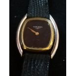 Longines ladies bi-metal wristwatch on leather strap -manual wind & in running order