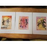 O'Reilly lot of 3 x pen and ink & watercolour portraits -size 39cm x 31cm (15¼" x 12¼")