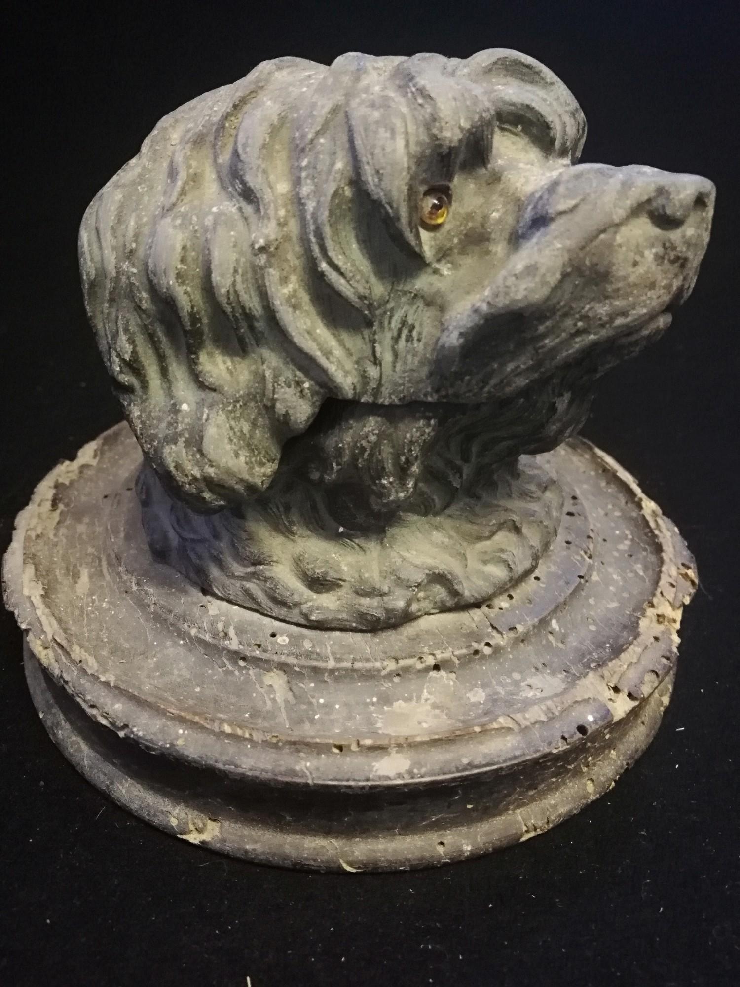 Antique inkwell in the form of a dogs head with glass eyes & clear glass inkwell - Image 4 of 4