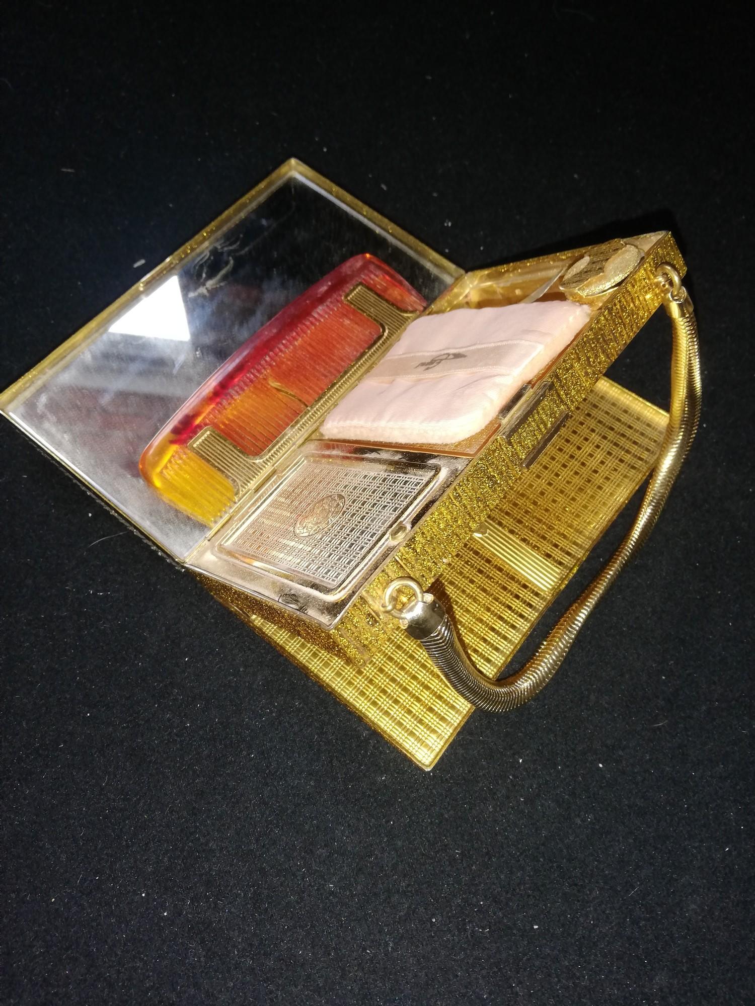 1950's American 2 part vanity case / carryall made from gilt metal & set with pink stones and pearls - Image 2 of 2