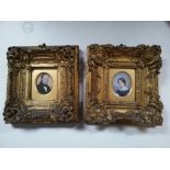 2 x portrait miniatures on ivory in gilt gesso frames framed by Paul Vacani, 157 Fulham Road, London