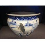 Oriental 19th century blue & white fish bowl