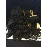 Quantity of Victorian black lace inc 10' x 5' & 12' x 5' pieces of lace fabric