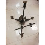 Art nouveau brass light fitting with leaf design Height @29" Each branch @19"