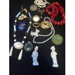 Vintage Jewellery t/w 2 small china figures
