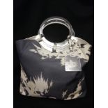 Celine fabric & leather handbag with perspex circular handles & perspex & leather label