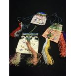 Lot of 3 x oriental silk embroidered & tasselled snuff bottle purses