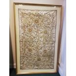 Framed embroidered silk panel - gold & silver thread
