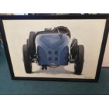 Oil painting by Tony Upson of a vintage Bugatti (?) 46" x 32"